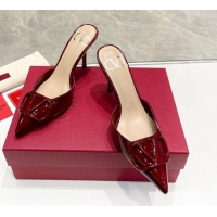 Top Grade Valentino VLogo Heel Mules 7.5cm in Patent Calfskin Burgundy 821079