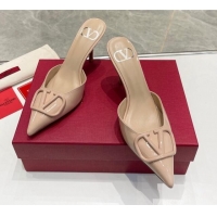 Duplicate Valentino VLogo Heel Mules 7.5cm in Patent Calfskin Nude 821080