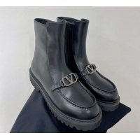 Luxury Valentino VLogo Calfskin Ankle Boots 4cm with Logo Strap Black 821082