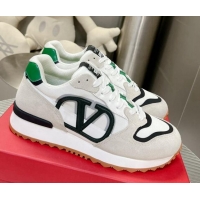 Sumptuous Valentino Vlogo Pace Low-top Sneakers in Suede and Fabric White/Green VLTN08281 828042