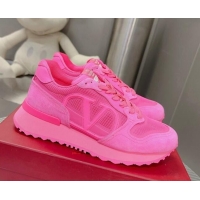 Grade Quality Valentino Vlogo Pace Low-top Sneakers in Suede and Fabric VLTN08281 Dark Pink