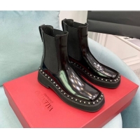 Luxury Valentino Rockstud Patent Calfskin Ankle Boots Black VLTN08283