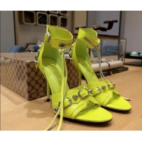 Pretty Style Balenciaga Cagole High Heel Sandals 10.5cm in Crinkle Shiny Leather Neon Green 524003