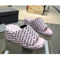 Best Price Balenciaga Wedge Slide Sandals 7cm in Print Allover Canvas Light Pink 524014