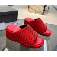 Discount Balenciaga Wedge Slide Sandals 7cm in Print Allover Canvas Red 524015