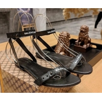 Good Looking Balenciaga Afterhour Flat Sandal in Smooth Calfskin Black 524030