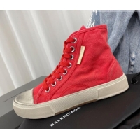 Luxury Balenciaga Paris High-top Sneakers in Destroyed Canvas Red 524043