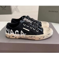 Good Quality Balenciaga Paris Low-top Graffiti Sneakers Destroyed Canvas Black 524044