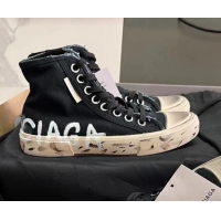 Top Grade Balenciaga Paris High-top Graffiti Sneakers Destroyed Canvas Black 524045