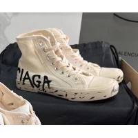 Luxury Balenciaga Paris High-top Graffiti Sneakers Destroyed Canvas White 524047