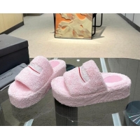 Stylish Balenciaga Towel Fabric Platform Slide Sandals Light Pink 619002