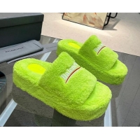 Hot Style Balenciaga Towel Fabric Platform Slide Sandals Green 0619004