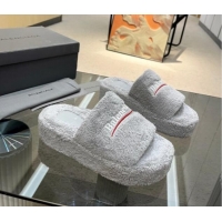 Stylish Balenciaga Towel Fabric Platform Slide Sandals Grey 0619005