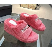 Sumptuous Balenciaga Towel Fabric Wedge Slide Sandals Pink 619006