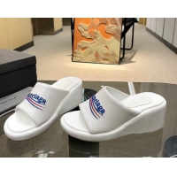 Best Grade Balenciaga Leather Wedge Slide Sandals White 619007