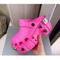 Perfect Balenciaga HardCrocs Rubber Platform Mules Dark Pink 619009