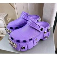 Best Price Balenciaga HardCrocs Rubber Platform Mules Purple 619010