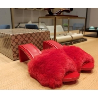 Cheap Price Balenciaga Furry Heel Slide Sandals 6.5cm Red 619014