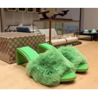 Unique Discount Balenciaga Furry Heel Slide Sandals 6.5cm Green 619015