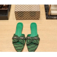 Top Quality Balenciaga Cagole Flat Slide Sandals in Logo Fabric Green 619018