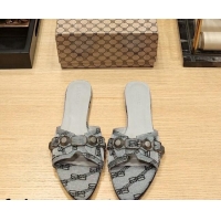 Stylish Balenciaga Cagole Flat Slide Sandals in Logo Fabric Grey 619020