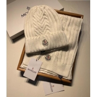 Top Quality Moncler Knit Hat and Scarf Set M0923 White 2022