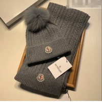 Good Taste Moncler Wool Knit Hat and Scarf Set M092373 Grey 2022