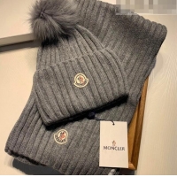 Inexpensive Moncler Wool Knit Hat and Scarf Set M092379 Grey 2022