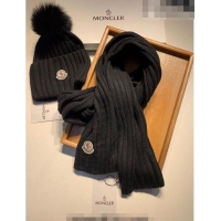 Reasonable Price Moncler Wool Knit Hat and Scarf Set M092379 Black 2022