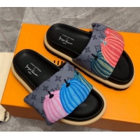 Pretty Style Louis Vuitton Pumpkin Pool Pillow Flat Comfort Slide Sandals Grey 0607111