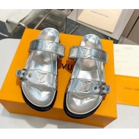 Best Grade Louis Vuitton Bom Dia Flat Comfort Slide Sandals in Monogram Leather Silver 607116