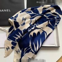 Well Crafted Chanel Silk Sqaure Scarf 90x90cm 061313 White/Blue 2023