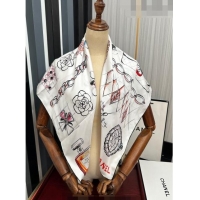 Famous Brand Chanel Bottle Silk Square Scarf 90cm CH3087 White 2023