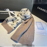 New Design Chanel Cashmere Blend Scarf 35x185cm CH082201 White/Beige 2023