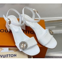 Pretty Style Louis Vuitton Patent Leather Heel Sandals 5.5cm with Crystal LV Circle White 607123