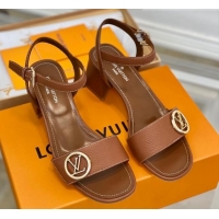 Good Quality Louis Vuitton Grained Leather Heel Sandals 5.5cm with LV Circle Brown 607132