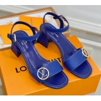 Cheap Price Louis Vuitton Grained Leather Heel Sandals 5.5cm with LV Circle Blue 607133