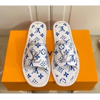 Most Popular Louis Vuitton LV Monogram Canvas Flat Slide Sandals White 608001