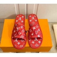 Top Grade Louis Vuitton LV Monogram Canvas Flat Slide Sandals Red 608003