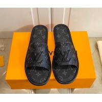 Charming Louis Vuitton LV Monogram Canvas Flat Slide Sandals Black 608004