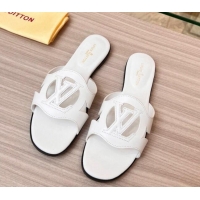 Stylish Louis Vuitton LV Isola Leather Flat Slide Sandals White 608005