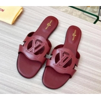 Unique Style Louis Vuitton LV Isola Leather Flat Slide Sandals 608005 Burgundy