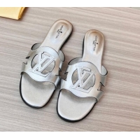 Best Stylish Louis Vuitton LV Isola Leather Flat Slide Sandals 608005 Silver