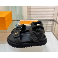 Trendy Design Louis Vuitton Cordoba Raffia Straw Flat Comfort Sandal Black 608024