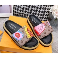 Luxury Discount Louis Vuitton LV x YK Pool Pillow Flat Comfort Slide Sandals in Embroidered Monogram Reverse Nylon 60802