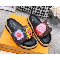 Good Product Louis Vuitton LV x YK Pool Pillow Flat Comfort Slide Sandals in Embroidered Monogram Nylon Brown 608027