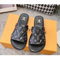 Classic Hot Louis Vuitton LV Oasis Flat Slide Sandals in Black Monogram Leather 608034