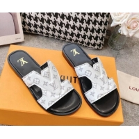 Shop Duplicate Louis Vuitton LV Oasis Flat Slide Sandals in White Monogram Leather 608037