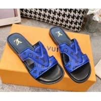 Good Quality Louis Vuitton LV Oasis Flat Slide Sandals in Blue Monogram Leather 608038