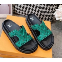 Good Product Louis Vuitton LV Oasis Slide Sandals in Green Monogram Leather 608043